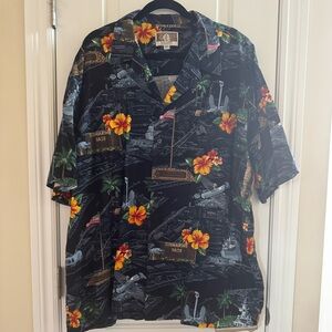 Vintage KALAHEO Gray Pearl Harbor Ships Hawaiian 3XL Men's Shirt Hawaii USA